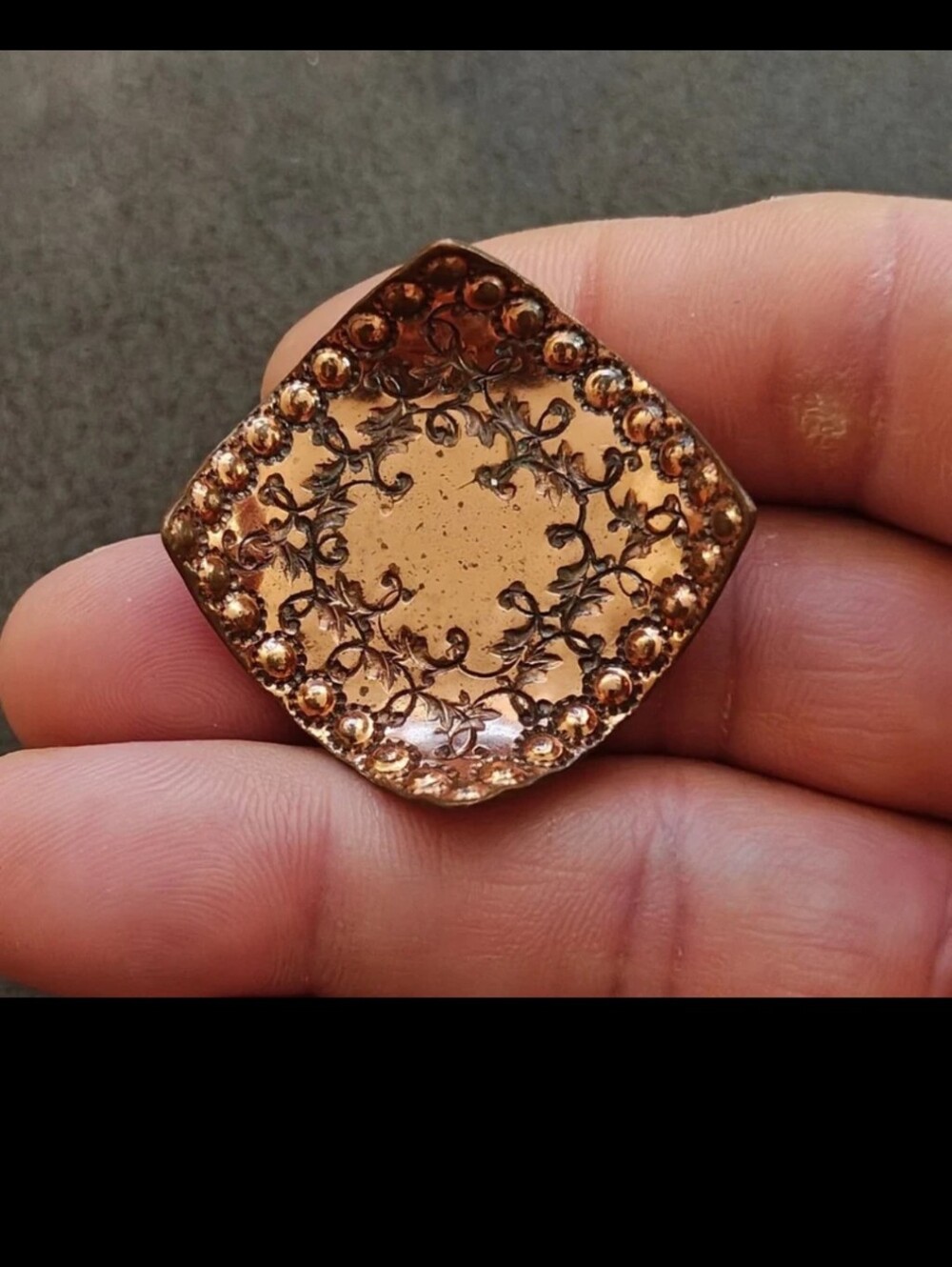Rare Unique 1950s/60s Signed Gret Barkin Hand Wrought Wrought Copper Brooch